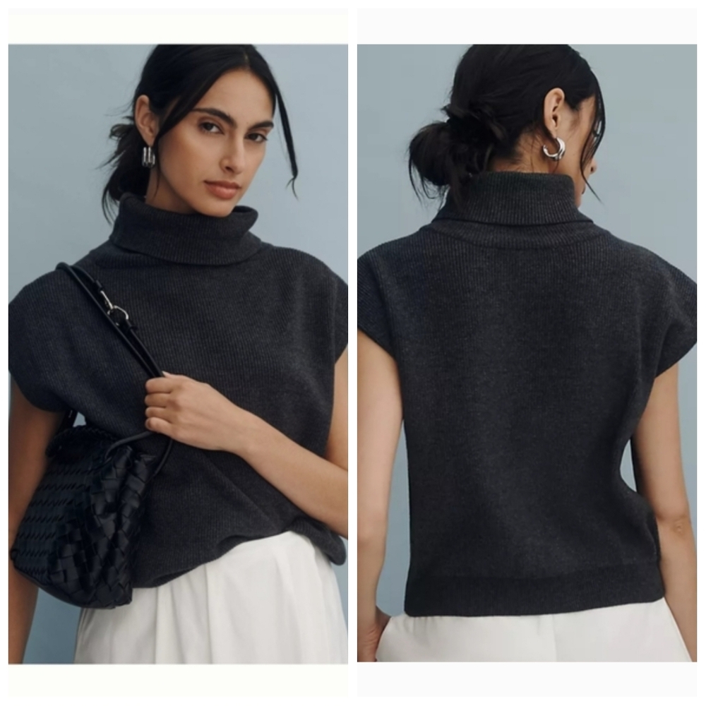 Anthropologie Maeve Mock Neck Muscle Sweater Vest Gray Women's Large Preppy